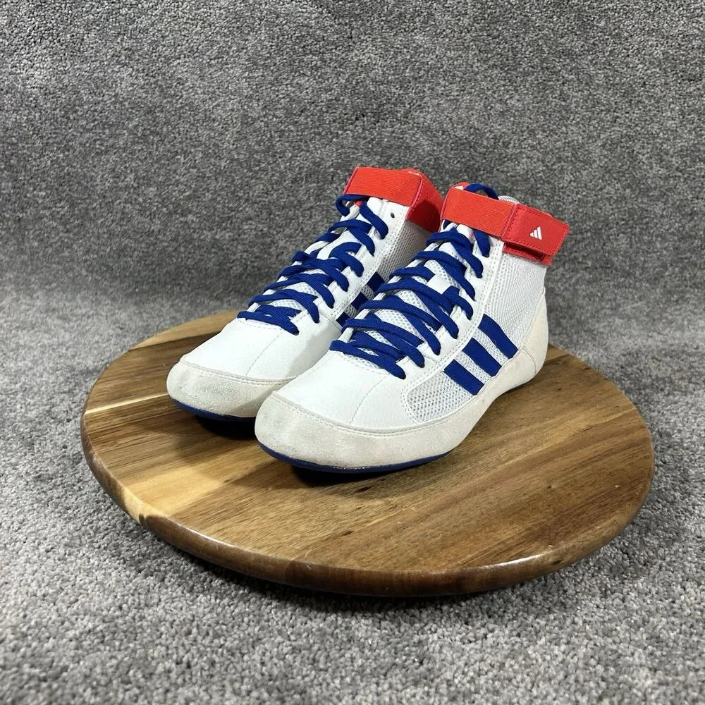 Adidas G25909 HVC 2 Boys Youth Size 5 White Royal Blue Red Wrestling Shoes Used